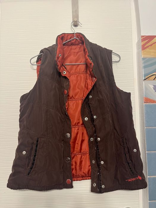 Vestă reversibilă maro și roz