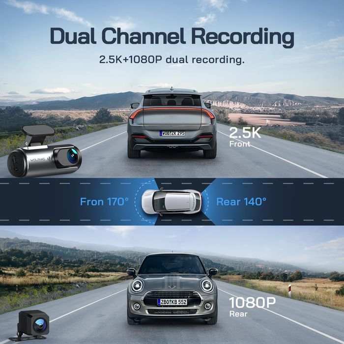 WOLFANG Cameră auto față-spate 4K+1080P Wi-Fi