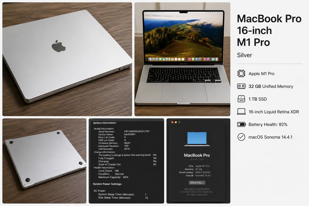 Macbook pro 16 dyum m1pro silver 32/1tb