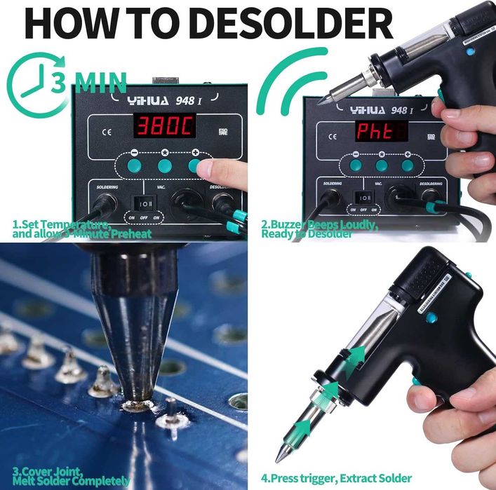 Stație de lipit și dezlipit YIHUA 948 pistol desoldering pompă vacum
