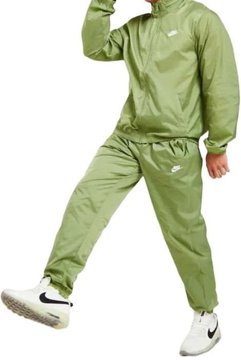 NIKE Tracksuit Mens Sportswear Football Woven Lined Green White Size L