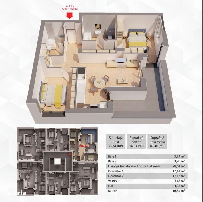 Penthouse 3 camere ARED - 104mp