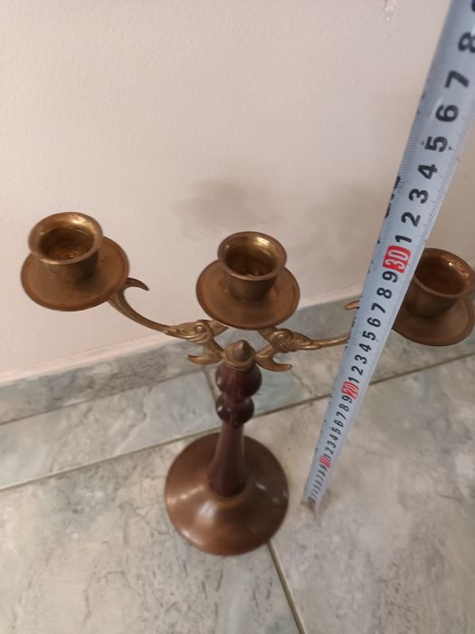 Свещник бронз и дърво