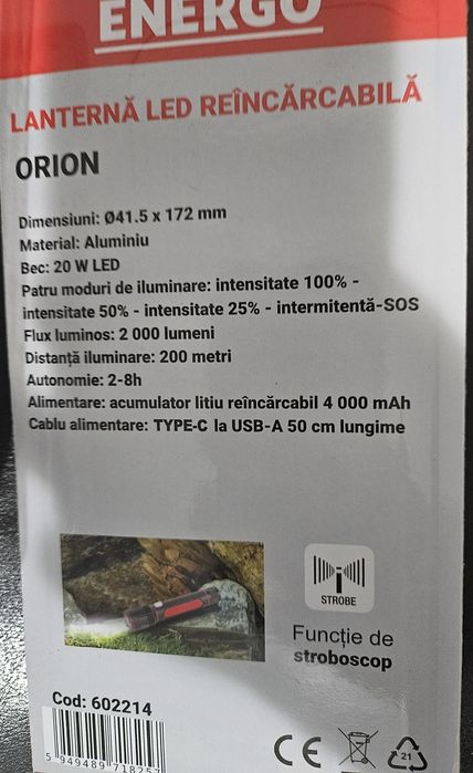 Set 2 lanterne reincarcabile puternice si o ruleta 5m  lata magnetica