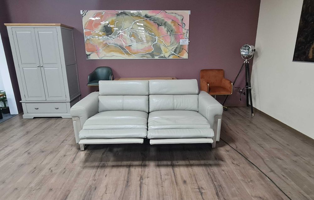 ПРОМОЦИЯ! Сив кожен диван тройка "Moreno" с ел. релакс механизъм