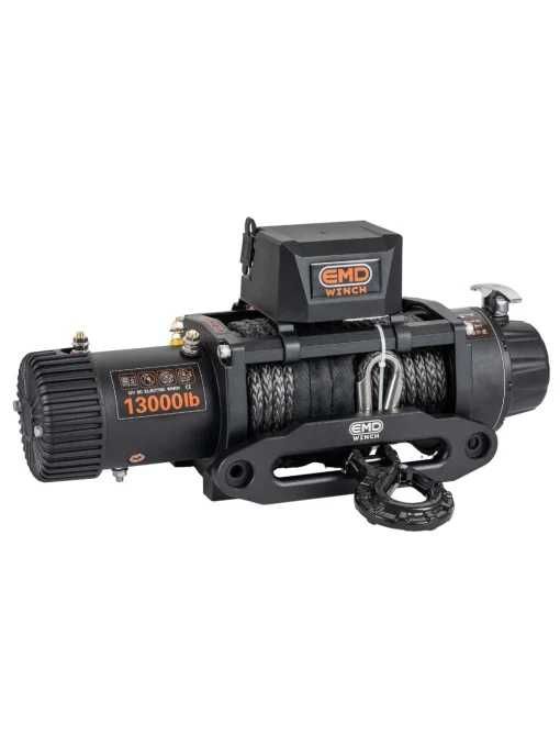 Troliu electric auto EMD Winch 13000lbs (5897kg), 12V, plasmă (cablu) sintetic 26 m x 9.5 mm, telecomandă wireless și cu fir, raport 173:1