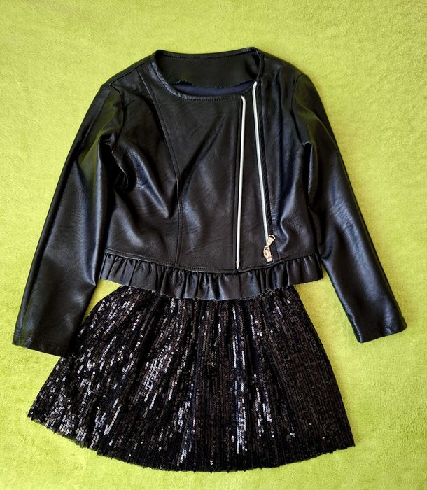 Set imitatie piele geaca si 2 fuste