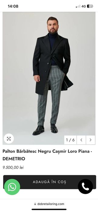 Palton casmir100% Loro Piana barbat marimea54
