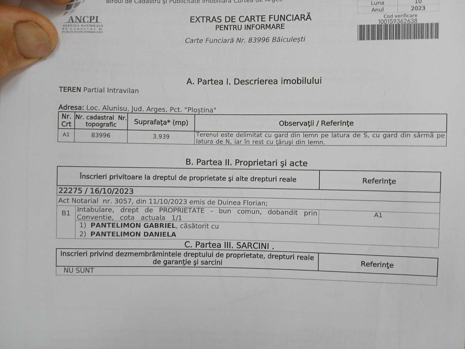 Teren 3939m2 (1803 intravilan, 2136 extravilan) - Alunisu, Arges