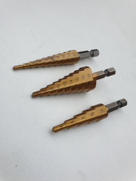 Freza conica in trepte, burghiu hexagon set 3 bucati