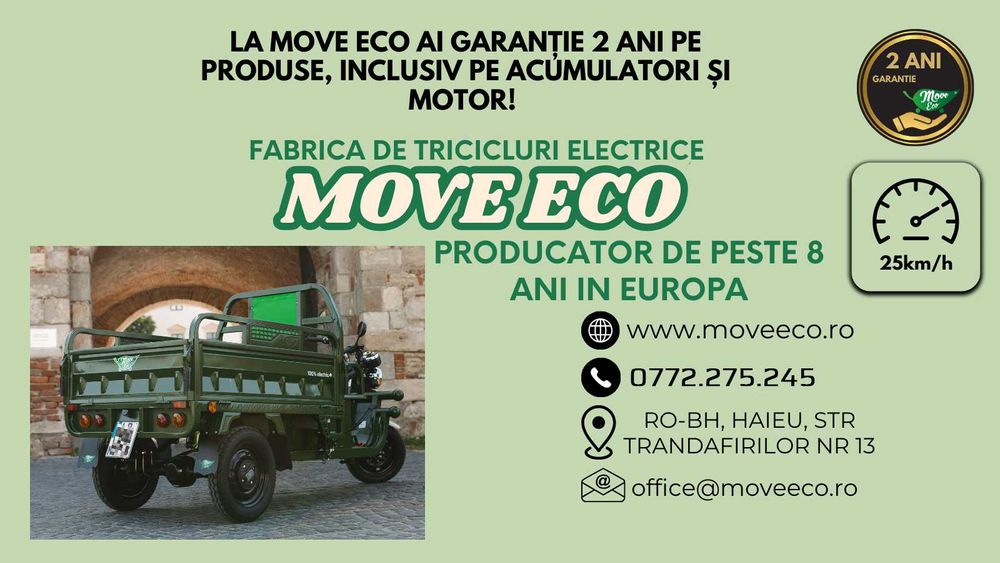 Triciclu electric MoveEco omologat limitat 25 km/h - Garantie 2 ANI
