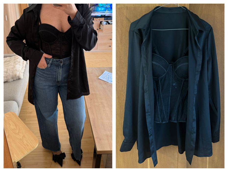 Сет от сатенена риза и дантелен корсет