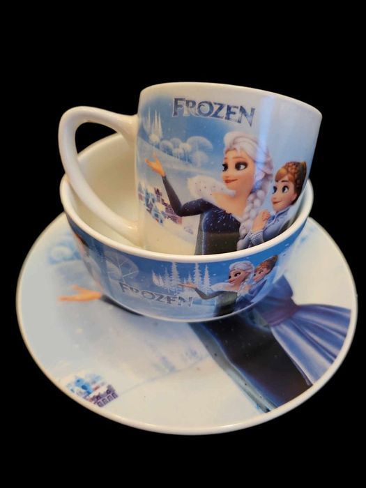 Детски комплект с Анимационни герои от 3 части, чашка, чинийка и купич