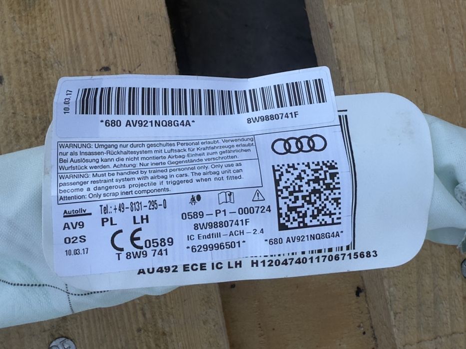 Ляв Airbag щора завеса въздушна възглавница AUDI A4 B9 комби 8W9880741F