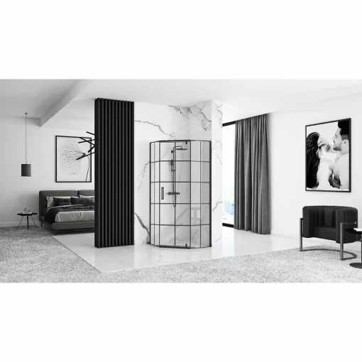 Cabina Dus REA HEX BLACK 80x80, Sticla Securizata 6mm, Inaltime 195Cm