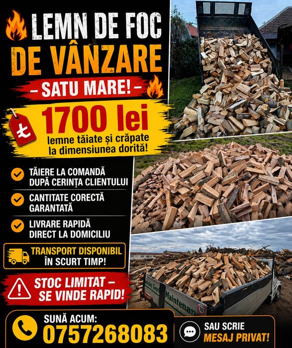 Lemne de foc 
Pregătite direct pentru utilizare, la dimensiunea cerută de client.