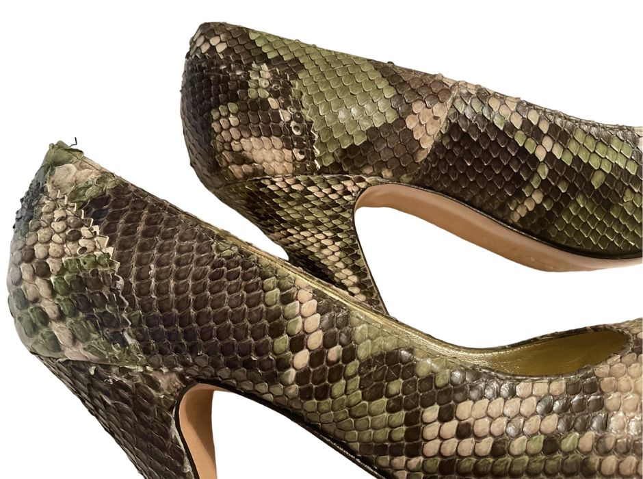 Pantofi Pierre, 38, piele de piton, verde & bej, made in Italy