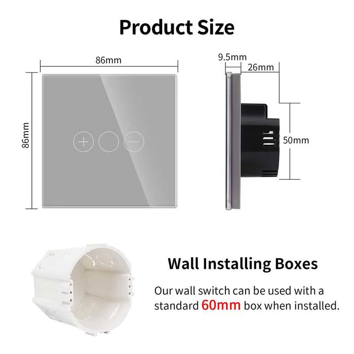 Comutator Dimmer LED Panou de Sticlă Tactil – Gri