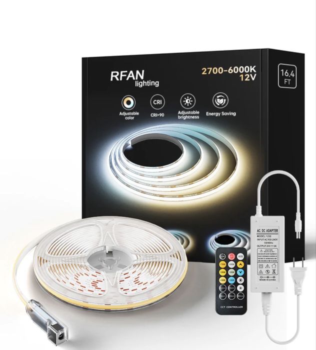 KIT Banda LED RGB W, COB RFAN, CCT, cu Telecomanda, 150 de Tipuri de Lumina