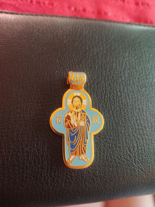 Серебряный православный крест с эмалью