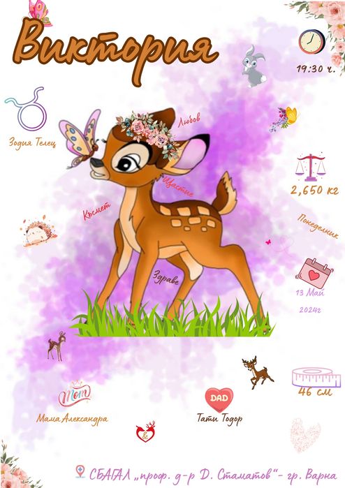 Бебешка   Визитка и надпис за празник, хартиена торта