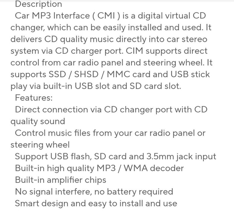 Interfată audio cu usb și aux mp3, inolcuieste magazia de cd-uri