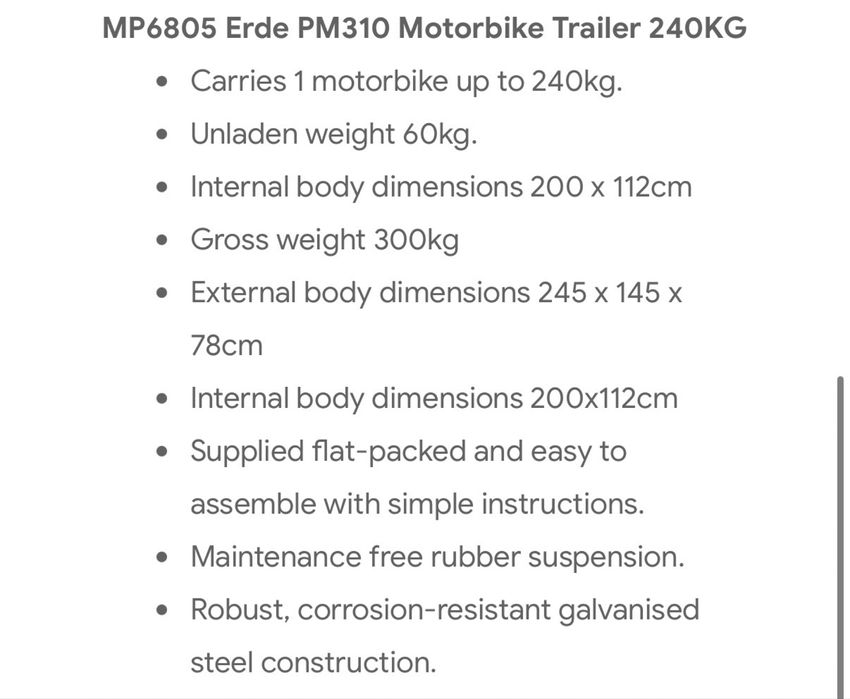 Ремарке за мотор Erde MP310 до 240кг