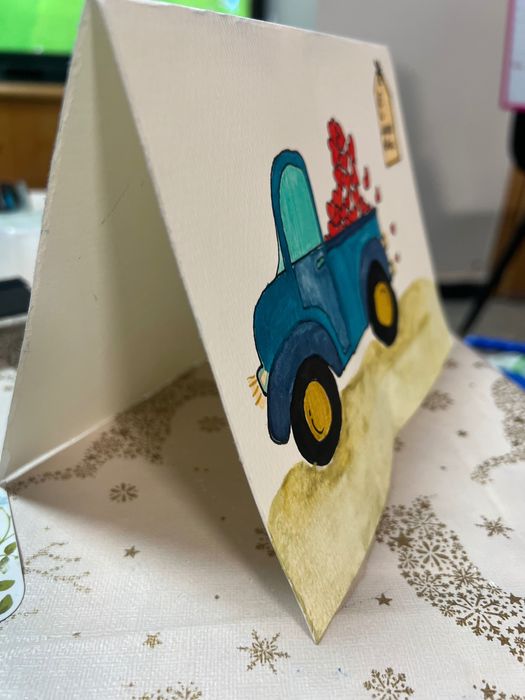 Картичка с водни бои и туш