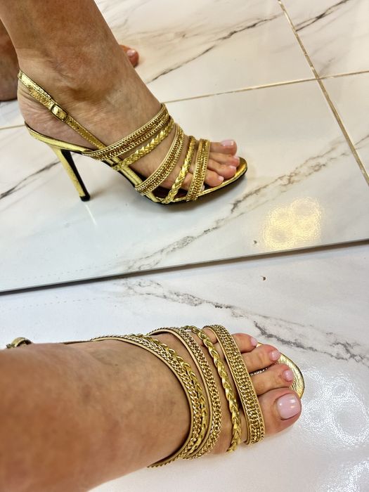 Sandale din piele, aurii, 39