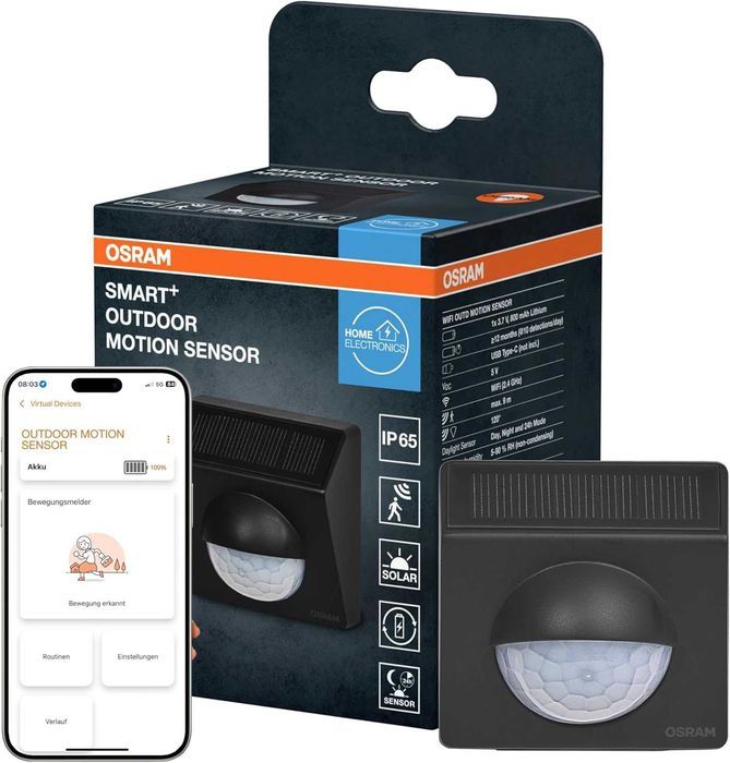Senzor de miscare inteligent OSRAM SMART+ Wi Fi, IP65, cu incarcare solara