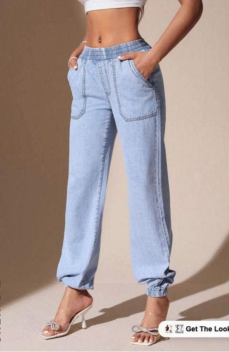 Модерни черни, бели и сини дънки панталони клинове от Shein Размер М