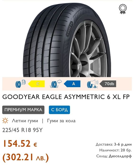 Летни гуми - GOOD YEAR - 225/45/R18 - DOT 2022 - 4 БР.