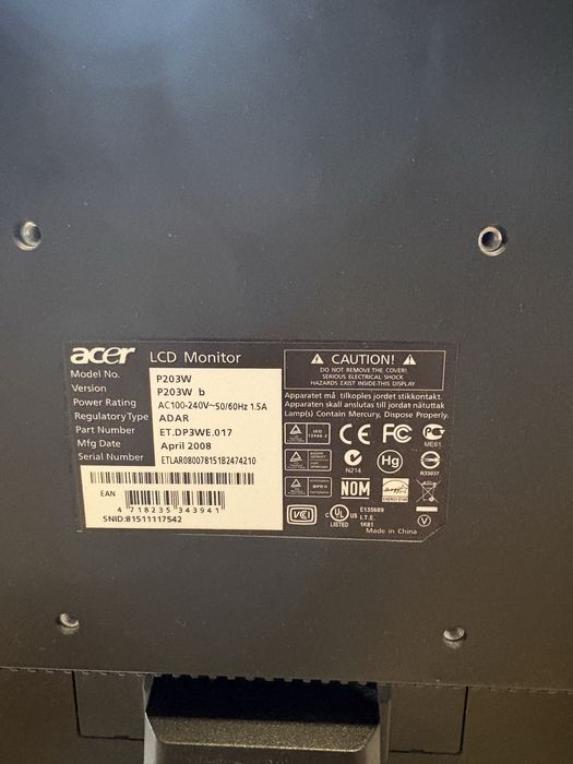 Монитор Acer 60 hz  p203W