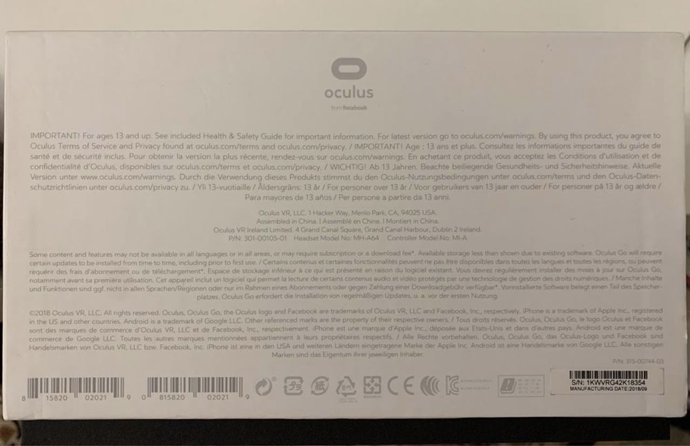 Oculus go.  Очки вертуальной реальности.