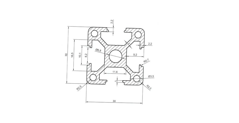 Конструктивен алуминиев профил 30х30 мм, 8 мм слот