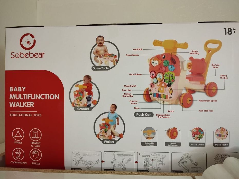 Развивающее детское 3в 1 ходунки каталка столик