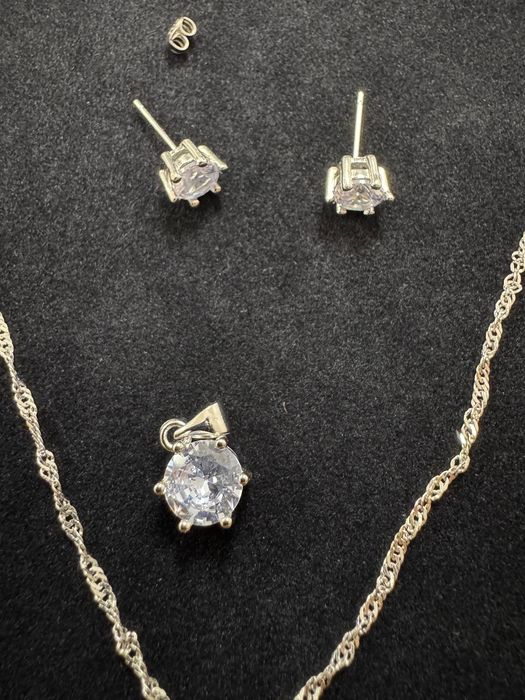 Set argint lanț + pandantiv + cercei