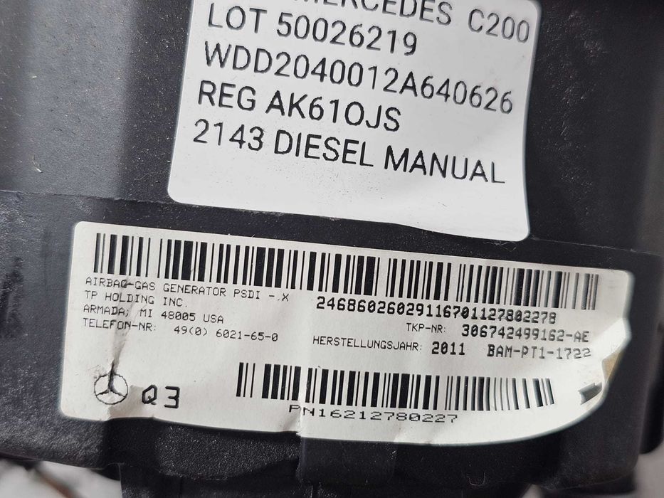 Airbag volan Mercedes-Benz Clasa C W204 / Clasa B W246 / CLA C117 2007-2015 2011 2.2 CDI Cod OEM: A2468602602, 2468602602, 306742499162-AE (5E3)