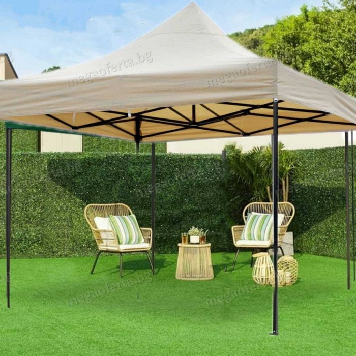 Сгъваема Шатра 3х3 с Три Страници в Кремав Цвят и Усилена Конструкция