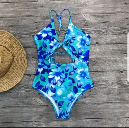 Costum de baie nou albastru intreg reglabil la spate si sutien s-m