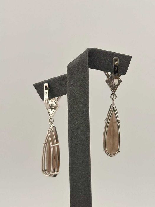 Серьги золотые с бриллиантами и раухтопазом