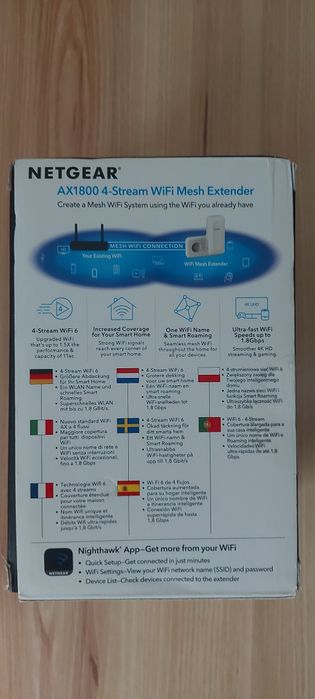 Extender WI-fI Netgear 4-stream WiFi Mesh Extender AX1800, wifi 6.