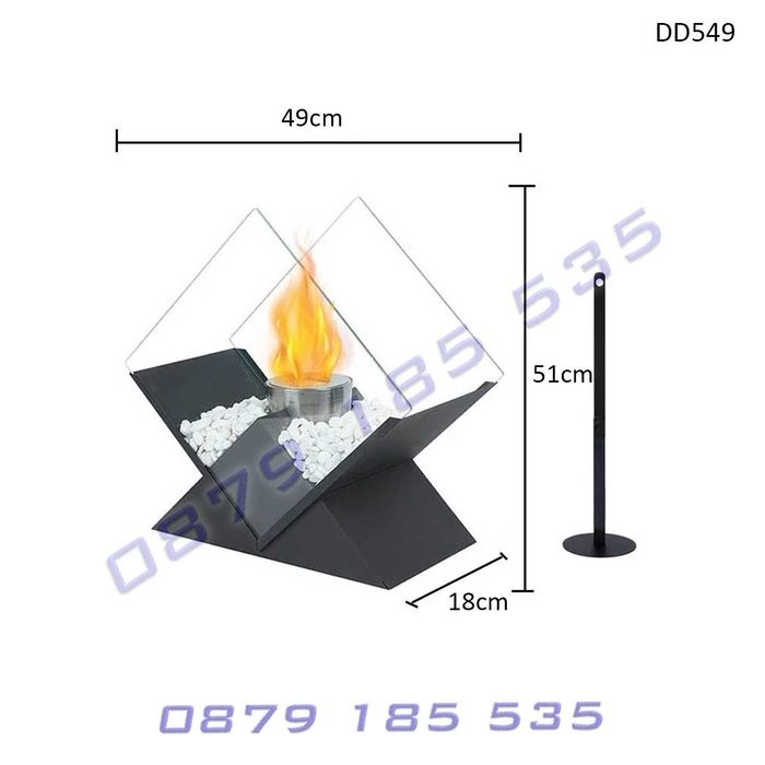 Дизайнерска биоетанолова камина модел Ромб стъклени стени пламък
