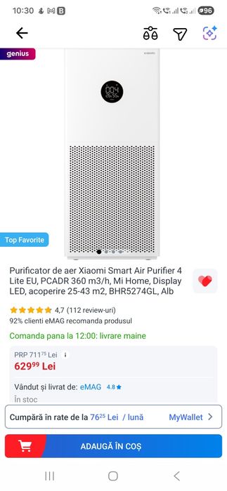 Purificator de aer Xiaomi Smart Air Purifier 4 Lite EU, in garantie
