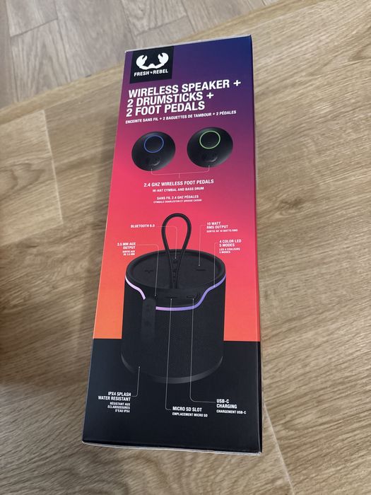 Set Tobe Virtuale Fresh 'n Rebel Air Drums cu Boxă Bluetooth, 2 Bățuri și 2 Pedale - Negru