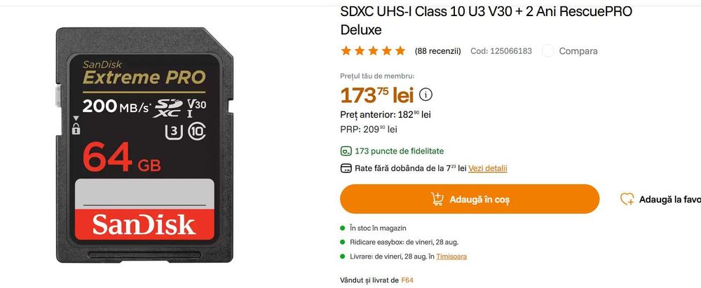 SanDisk Extreme PRO Card de Memorie SD 64GB SDXC UHS-I Class 10 U3 V30