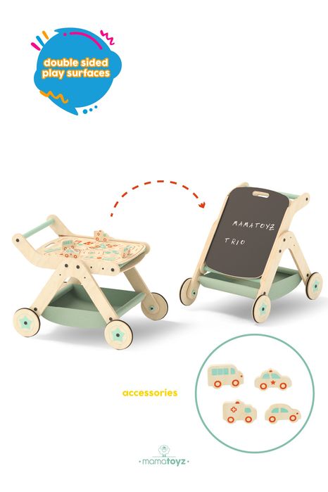 Дървена Проходилка,  активна маса и количка 5в1