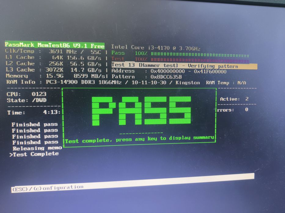 RAM 8 GB x 2 buc DDR3 Hyper Fury