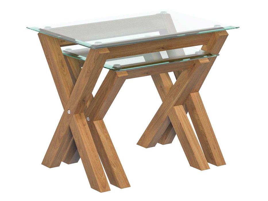 Set Mesute cafea din Stejar Natural MASIV si Sticla Temperata