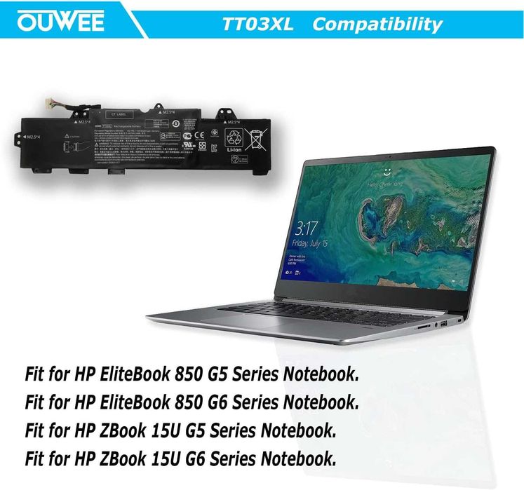 Батерия за HP EliteBook 755 G5, 850 G5 и G6, ZBook 15u G- TT03XL